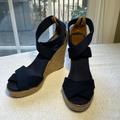 Tory Burch Shoes | Barely Worn Tory Burch Navy Wedge Espedrilles | Color: Blue/Tan | Size: 8.5