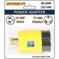 Journeyman-Pro RV Power Cord Adapter 125/250 VAC 30 Amp Male to Female TT-30/L5-30/L14-30 - 3 to 4 Prong Generator Electrical Plug Converter (L5-30P MALE to TT-30R FEMALE)