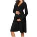 With Pocket Women s Casual Solid Color Sleeve Long For Breastfeeding Dress Maternity Maternity dress Maternity Top
