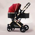 Folding Strollers High Landscape Infant Carriage 2 in 1 Stroller & Reversible Bassinet Pram,Adjustable Canopy,Carbon Steel Frame Pushchair (Color : Red)