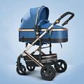 Bassinet Stroller Two-Way Cart Pushchair Stroller Luxury Shock Absorption Baby Stroller, High Landscape Seat Pram Large Storage Basket (Color : Blue)