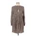 Auguste Casual Dress - Shift High Neck 3/4 sleeves: Brown Animal Print Dresses - Women's Size 4 - Print Wash