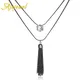 Ajojewel-collier avec pompon en métal Vintage cristal CZ noir Double couche collier avec pierre