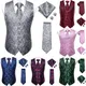 Hi-aught Silver Paisley Floral InjMen's Slim Waistcoat and Presidence Ktie Set Hanky CuffexhausSet