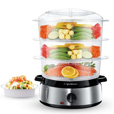 Aigostar - Fitfoodie Steel 30INA - Dampfgarer mit Timer (800 w, 9 l) silber/schwarz.