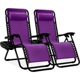 Best Choice Products Set of 2 Zero Gravity Lounge Chair Recliners for Patio Pool w/ Cup Holder Tray - Amethyst Purple