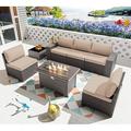 Gotland 7 Pieces Outdoor Patio Furniture Set with 43 Fire Pit Table Sets Outdoor Furniture Patio Conversation Set (Sand)