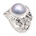 Soft Glow in Blue,'Blue Cultured Pearl and Sterling Silver Cocktail Ring'