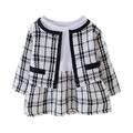 Efsteb Infant Toddler Baby Girl Dresses Solid Color Plaid Splicing Long Sleeve Dress +Long Sleeve Plaid Jacket Coat Oufits Sets Fall Winter Clothes White 24 Months