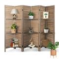 Hofitlead 6 Panel Room Divider with Shelves 5.6Ft Tall Room Dividers and Folding Privacy Screens Freestanding Wooden Brown