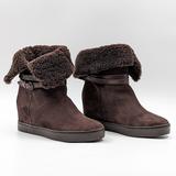 Coach Shoes | Coach Women Norell Faux Shearling Lined Brown Suede Winter Wedge Boots Size 7.5 | Color: Black/Brown | Size: 7.5