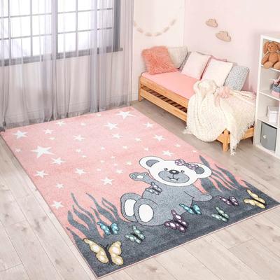 Kinderteppich CARPET CITY "ANIME916", rosa, B:120cm H:11mm L:160cm, Polypropylen (PP), Teppiche, Kinderzimmer Teppich Modern mit Mond, Blumen, Wolken, Creme, Multi Image