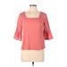 Jessica Simpson 3/4 Sleeve Top Pink Print Square Tops - Women's Size Medium