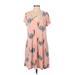 Yahada Casual Dress - A-Line Plunge Short sleeves: Pink Floral Dresses - Women's Size Small