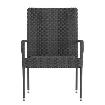 Flash Furniture 2-TW-3WBE073-GY-GG Outdoor Stackable Arm Chair - Gray Whicker w/ Black Steel Frame