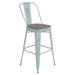 Flash Furniture ET-3534-30-DB-PL1G-GG Counter Height Commercial Bar Stool w/ Curved Back & 30" Wood Seat, Green Blue