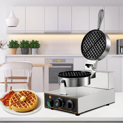 VEVOR Commercial Round Waffle Maker Nonstick 1100W Stainless Steel 110V Temperature and Time Control