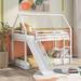 White Wood Bunk Bed with Ladder and Slide Twin Over Twin