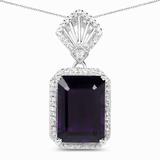 7.37 Carat Genuine Amethyst and White Zircon .925 Sterling Silver Pendant