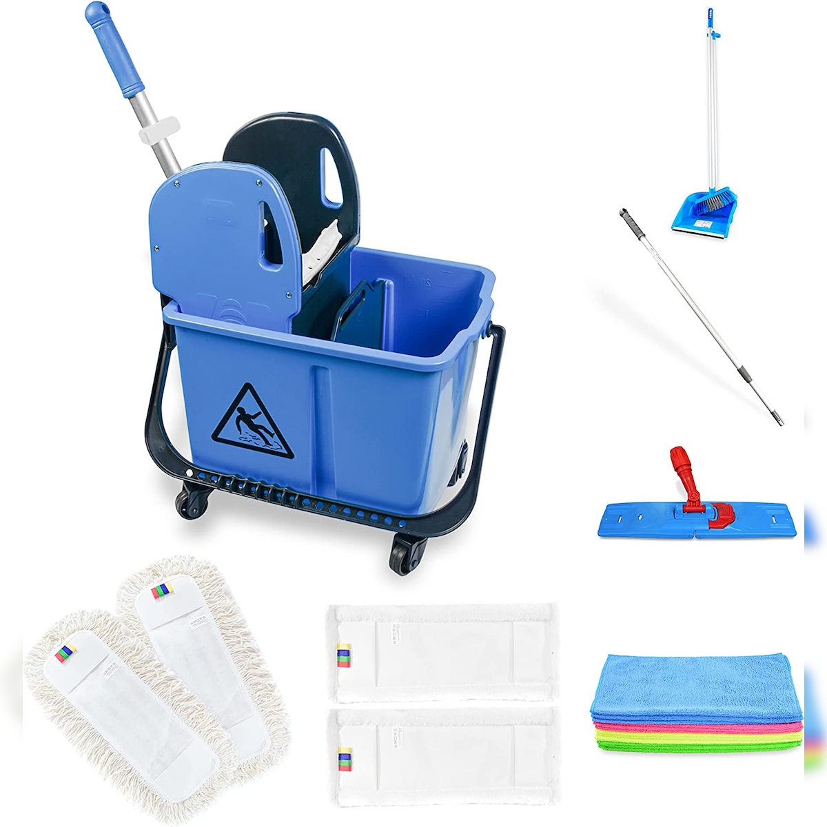 Hypafol Mini Putzwagen Set 50 cm | 2-Kammer Wagen, 24l Eimer mit Trennwand, Mopp-Presse & Kehrgarnitur, Baumwoll- & Mikrofaser-Mopp, Mikrofasertücher Image