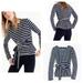 J. Crew Tops | J Crew Womens Top Size S Blue White Striped Belted Split Cross Back Long Sleeve | Color: Blue/White | Size: S