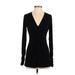 Karen Kane Casual Dress - Mini Plunge Long sleeves: Black Print Dresses - Women's Size Small