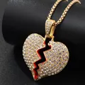 Collier pendentif coeur brisé pour hommes et femmes cristal de glace complet zircon cubique