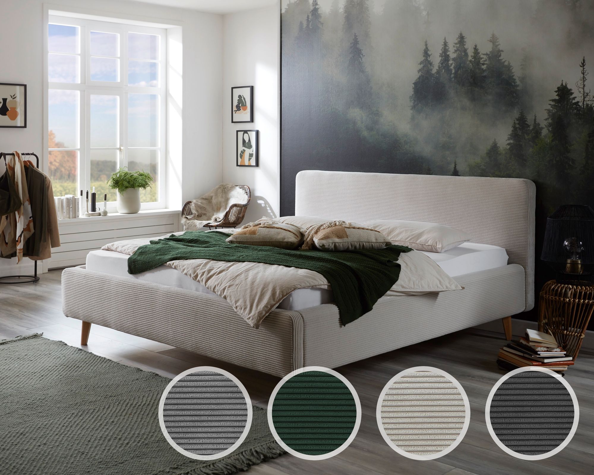 meise.möbel »Mattis« Polsterbett Cord mit Bettkasten 140x200 cm / beige / mit Bettkasten