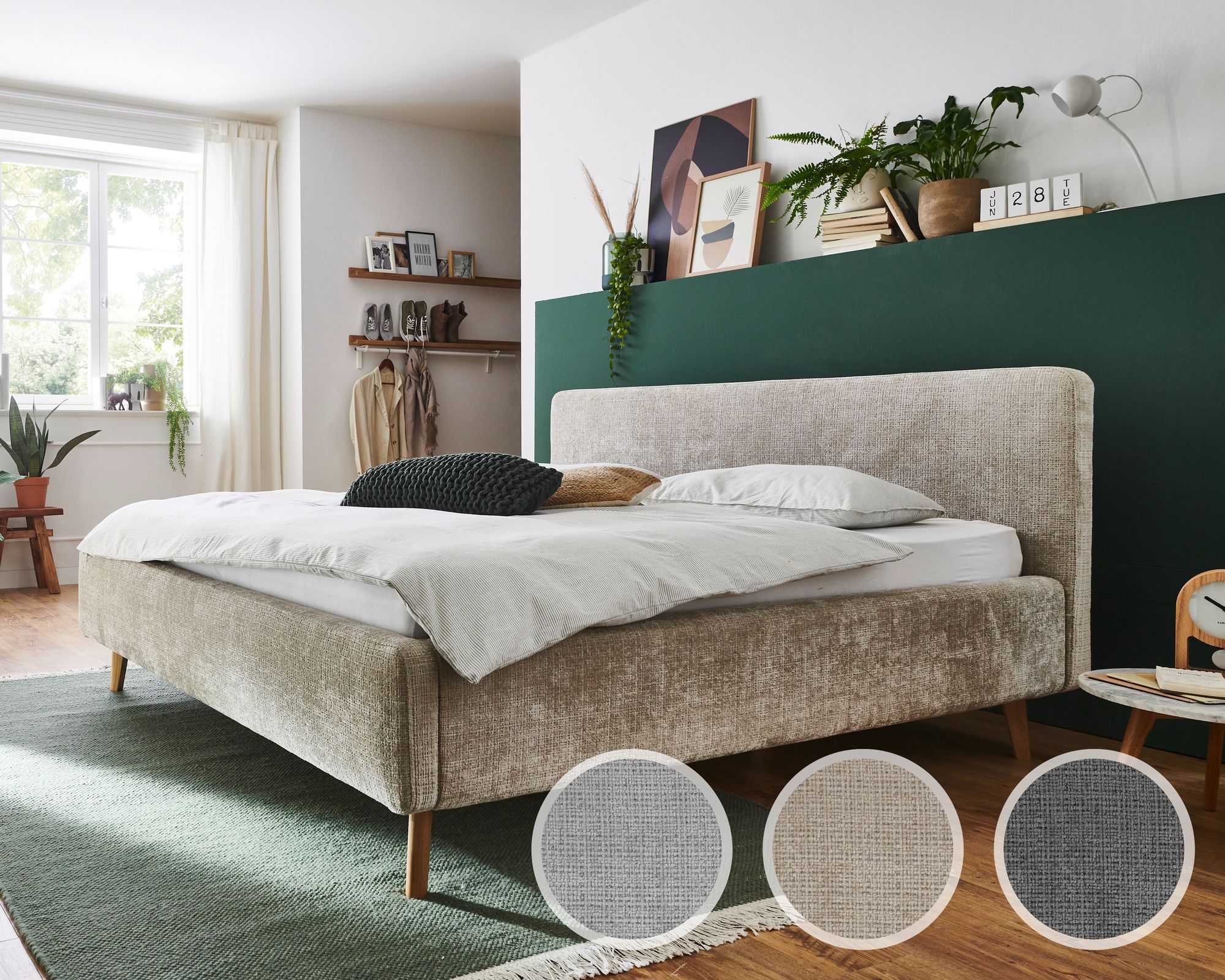 meise.möbel »Mattis« Polsterbett Bouclé mit Bettkasten 160x200 cm / grau / mit Bettkasten