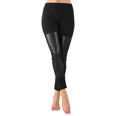 Leggings mit Kunstleder-Besatz, schwarz Image