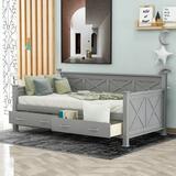 Kumji Twin Size Daybed with 2 Storage Drawers Wooden Daybed with X-Shaped Frame Bedroom Furniture Sofa Bed for Living Room Bedroom Guestroom No Box Spring Needed Gray