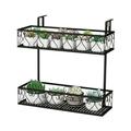 Gymax 2-Tier Flower Pot Holder Balcony Hanging Rack Railing Shelf w/ Adjustable Hooks