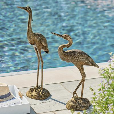 Garden Heron Statues, Set Of 2 - Verdigris - Grand...