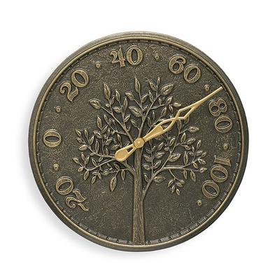 Woodland Tree Outdoor Wall Clock & Thermometer - Thermometer, Bronze/Thermometer - Grandin Road