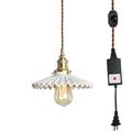 FSLiving Smart Plug Timer Swag Pendant Light with 20ft Plug-in UL Dimmable Cord Retro Ceramic Marble Shade Timer Brushed Gold White Hanging Ceiling Light Decorate for Dining Room - 1 Pack