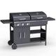 BillyOh Gas BBQ Grill and Charcoal BBQ Smoker | 3 Burner with Side Table Shelves and Cover | Outdoor Stainless Steel Hybrid Barbecue with Storage | Montana, Black
