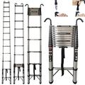 Telescoping Roof Ladders Extendable 16.5FT Collapsible Ladder,Stainless Steel Telescopic Folding Step Ladders 5 Metre with Hooks for Roof Gutter Cleaning,Multi Purpose Extension Ladder,Max Load 330Lbs