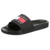 Pantolette TOMMY JEANS "TOMMY JEANS FLAG POOL SLD ESS", Damen, Gr. 37, schwarz, Synthetik, sportlich, Schuhe Badelatschen Pantolette, Sommerschuh, Schlappen mit farbiger Logoflagge