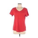 Sonoma Goods for Life Short Sleeve T-Shirt: V Neck Covered Shoulder Red Print Tops - Women's Size Medium