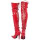 Gizelle Damen Schnürstiefeletten auf der Rückseite Overknee-Stiefel, rotes Leder, 46 EU