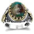 Bague en argent sterling S925 pour hommes bague en pierre turquoise naturelle verte turque bijoux