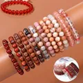 Bracelets en pierre perlée rouge pour femmes et hommes agates naturelles jades perles rondes