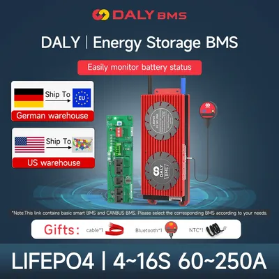Daly-Ventilateur BMS intelligent batterie Lifepo4 4s 12V 8s 24V 16s 48V 100A 200A 250A