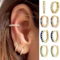 Petites boucles d'oreilles créoles avec diamants colorés pour femmes bijoux mignons et simples à