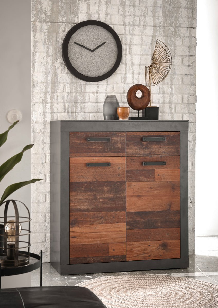Kommode 92x104 cm 2-türig + 2 Schubkästen used-look QUEENS