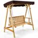 Costway Patio Wooden Swing Bench Chair with Adjustable Canopy for 2 Persons