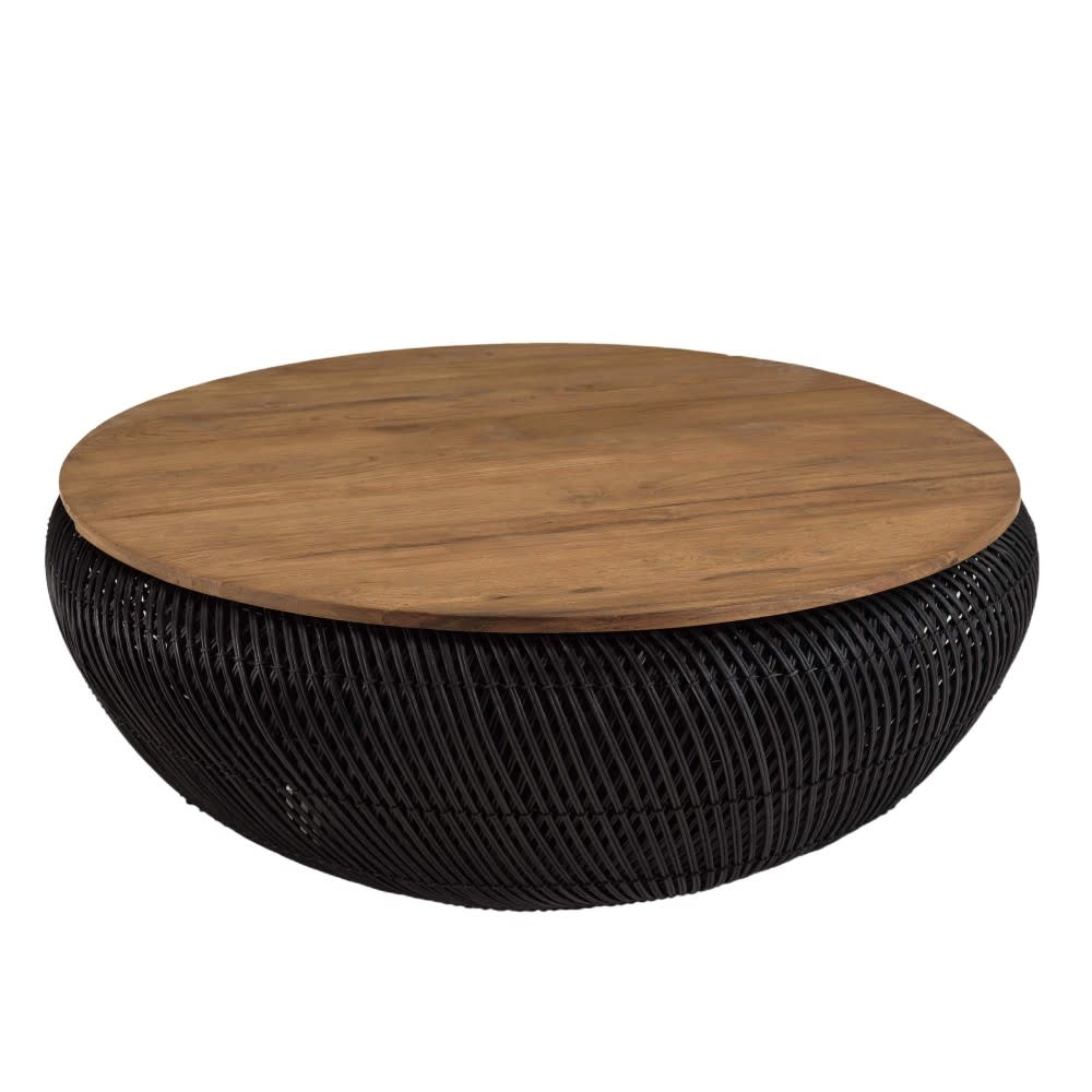 Table basse ronde en rotin noir plateau amovible D100