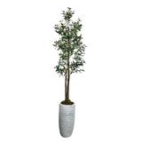 Handmade 6' Artificial Modern Olive Tree in Designer Grey Ribbed Fiberglass Planter - Cypress & Alabaster - Home Décor - Green