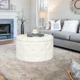 Joveco Round Velvet Storage Ottoman Footrest Stool Button Tufted Bench Coffee Table for Living Room & Bedroom White