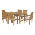 Modern Contemporary Urban Design Outdoor Patio Balcony Garden Furniture Side Dining Chair and Table Set Wood White Natural